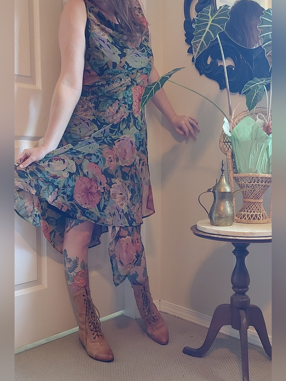 Floral High-Low Sleeveless Dress